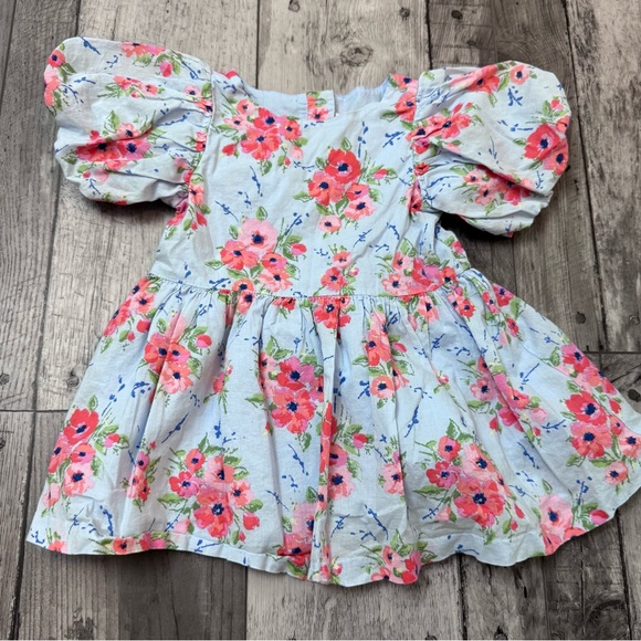 Janie and Jack Blue Sky Days Floral Bubble Sleeve Dress Girls Size 18-24 months - Picture 1 of 8